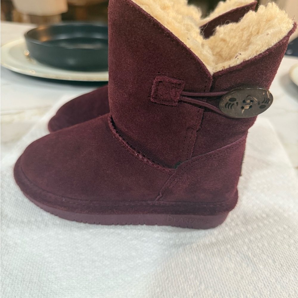 BearPaw Maroon Suede Boots with Shearling - Picture 2 of 8